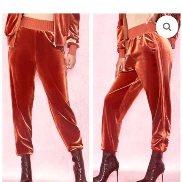 House of CB Orange Brown Velour Velvet Tracksuit Jogger Pants sz XS - Picture 1 of 5